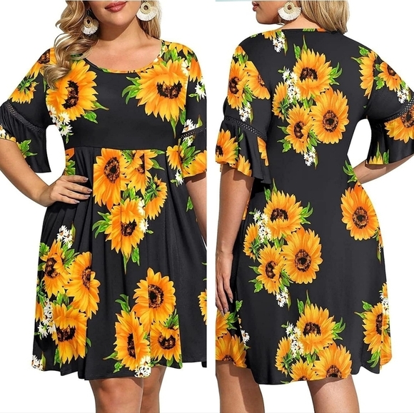 Pinup Fashion Black Sunflower Dress - Picture 1 of 10